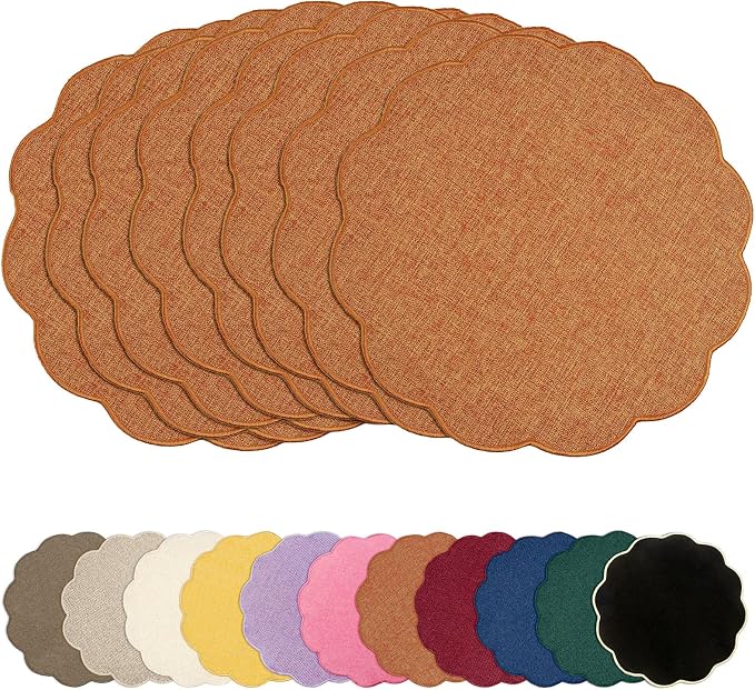 AHHFSMEI Round Faux Linen Placemats Set of 8 Heat Resistant Non-Slip Stain by AHHFSMEI