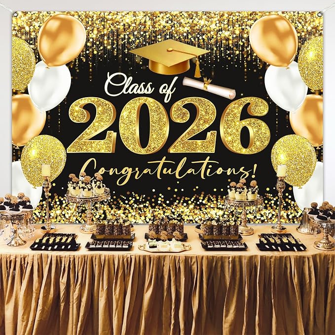 Gold Black Graduation Backdrop Decorations 2026 7x5ft Class of 2026 - Image 5