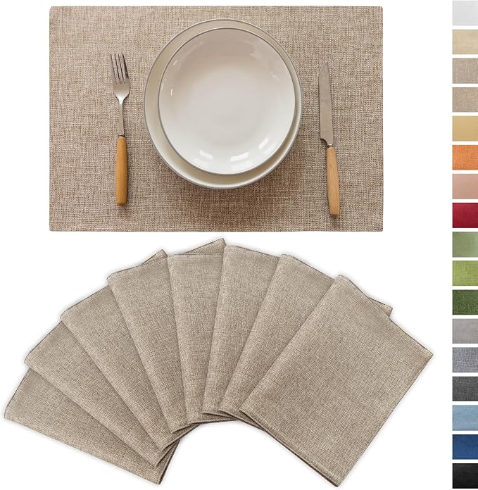 Demetex Table Placemats Linen Place Mats Set of 8 Natural Heat Resistant Cloth by DEMETEX