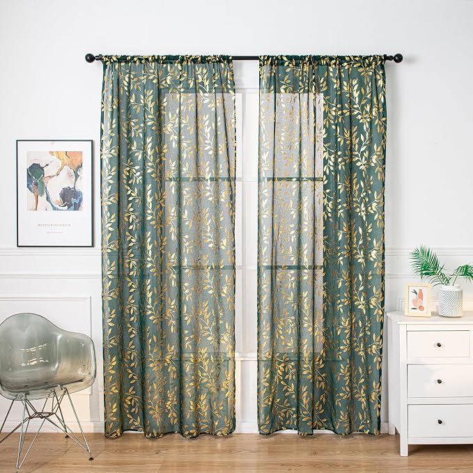 Sutuo Home Dark Green Sheer Curtains 84 Inch Length 2 Panels Set, Privacy - Image 2