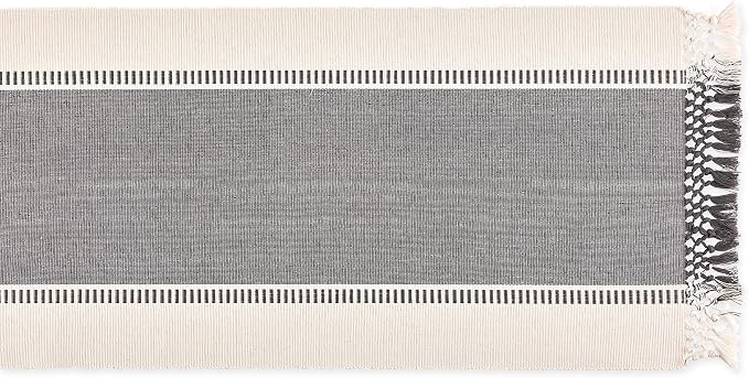 DII Dobby Stripe Table Runner, Mineral Gray & Cream Background | Woven - Image 2
