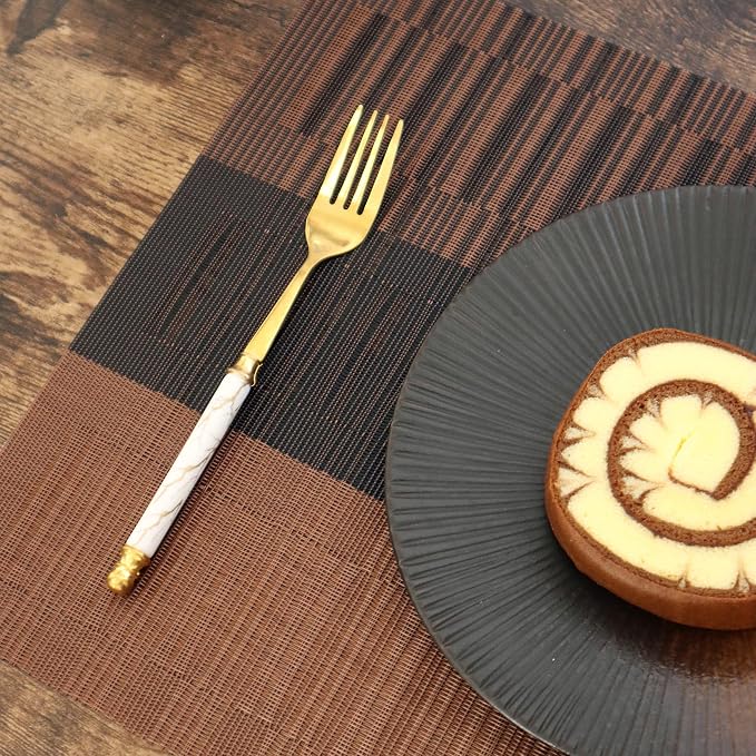 HeloHo Brown Black Placemats Set of 6 Washable Placemats Vinyl Woven Table Mats - Image 3