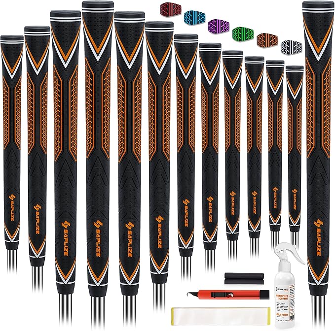 SAPLIZE High-performance Rubber Golf Grips 13 Pack, High Shock Absorption, Non-slip, Choose from 13 Grips with 15 Tapes or Full Regripping Kit, Std/Mid/Jumbo, CC10 Series