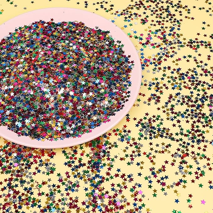 STEFORD 150g Rainbow Star Confetti, 6mm Multicolor Star Glitter Metallic Sequin Sprinkle Stars Rainbow Glitter Confetti for Birthday Party Wedding Halloween Christmas DIY Decorations