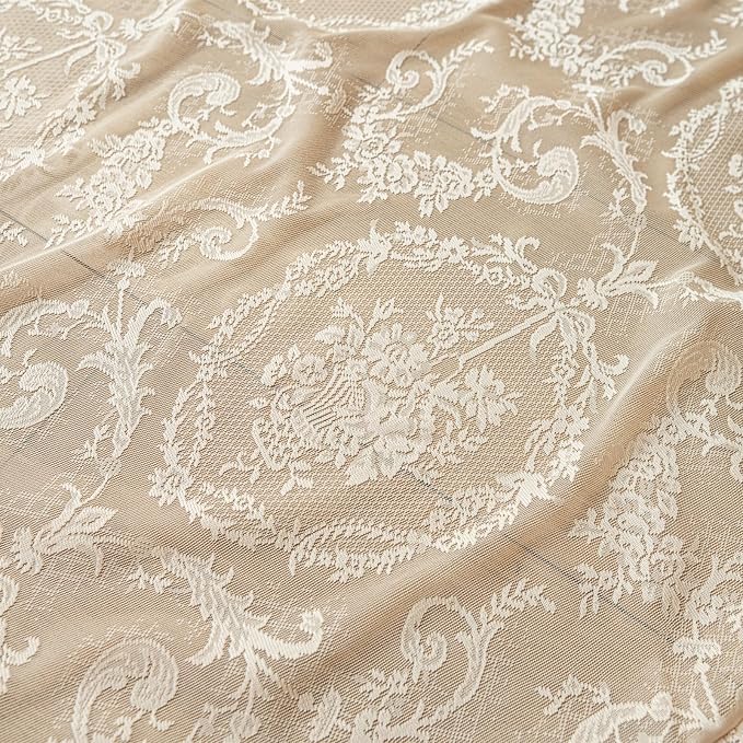 Deeprove Beige Lace Curtains 63 inches Length 2 Panels Set Sheer Boho Florals - Image 5