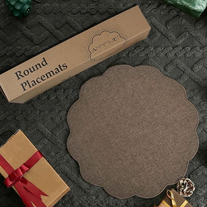 AHHFSMEI Round Faux Linen Placemats Set of 6 Heat Resistant Non-Slip Stain - Image 5
