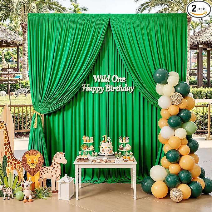10x12 ft Green Backdrop Curtains by PartyVillage
