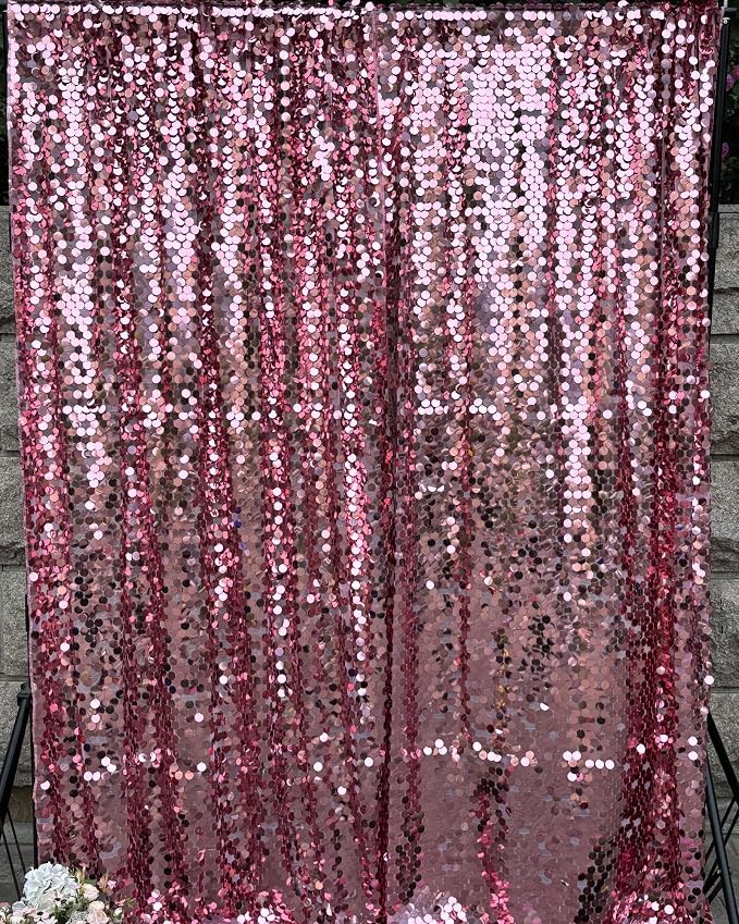 Hot Pink Sequin Backdrop, 4 * 10ft Pack of 2 | 18MM Large Sequins, Glitter - Image 3
