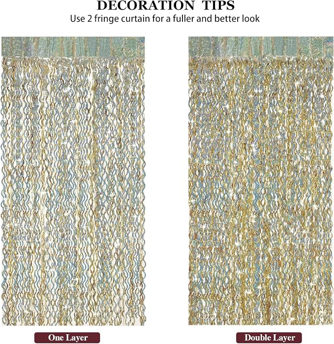 4 Pack Champagne Gold Fringe Curtain Backdrop - Image 5
