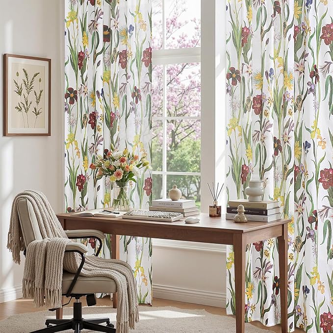 Schweek White Floral Curtains 84 Inch Long 2 Panels - Image 2