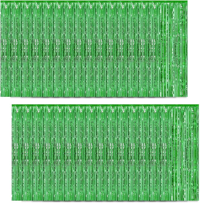 30 Pack Green Foil Fringe Curtain Backdrop, 3.3x8.2 Feet Metallic Tinsel by LITLANDSTAR