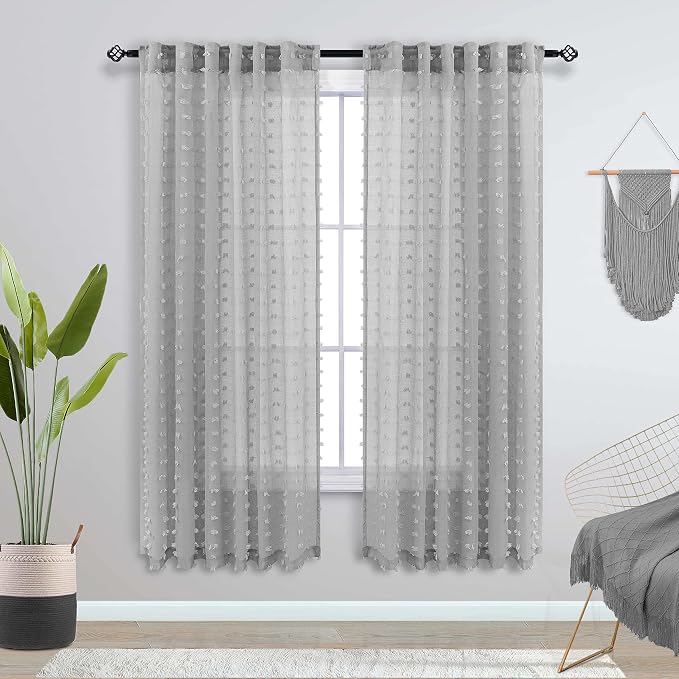 KOUFALL 63 Inch Length 2 Panels Light Grey Curtains - Image 2