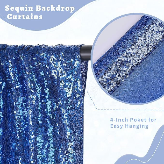 Royal Blue Sequin Backdrop Curtains 4 Pcs 2ftx8ft Glitter Shimmer Fabric | - Image 2