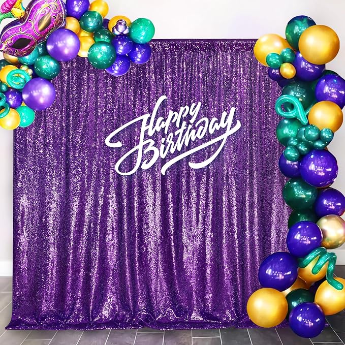 10ft x 10ft Purple Sequin Backdrop Glitter Halloween Party Backdrop Curtains - Image 2