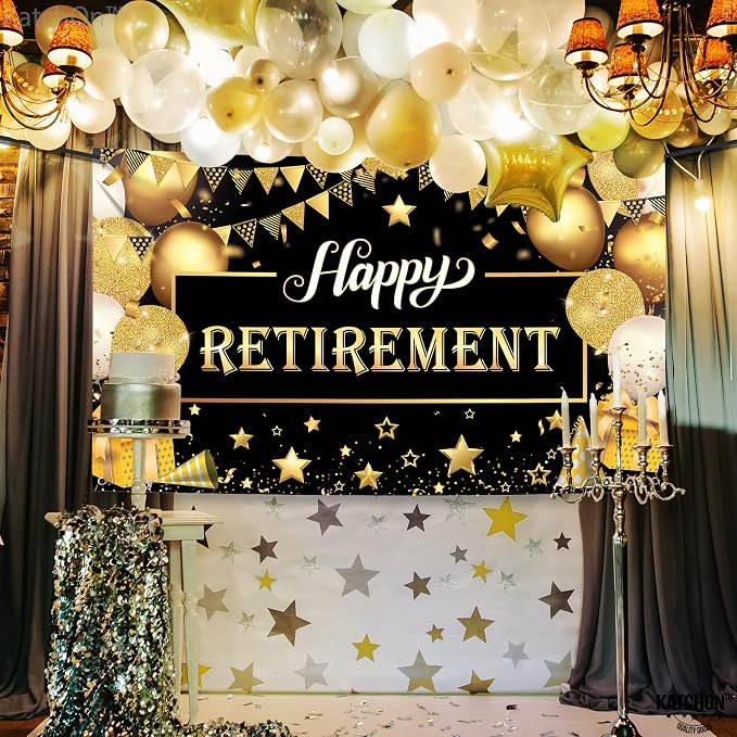 Katchon Happy Retirement Banner 72x44 Inch | Black & Gold, Wall Banner - Image 7