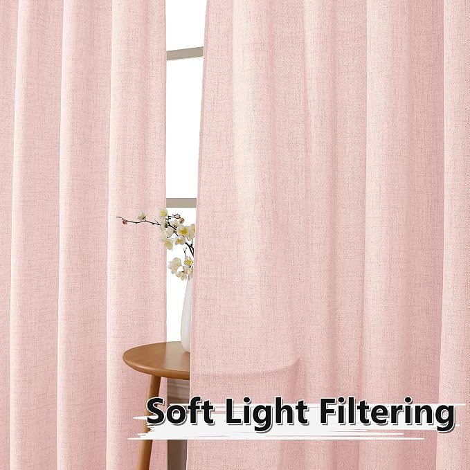 Tollpiz Short Linen Tier Curtains Rod Pocket Semi Sheer Half Kitchen Curtain - Image 2