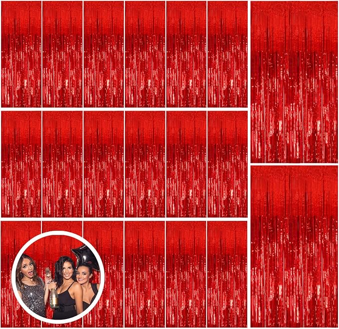 20 Pack Red Streamers Party Backdrop Christmas Decorations Foil Fringe Backdrop by BOMSI