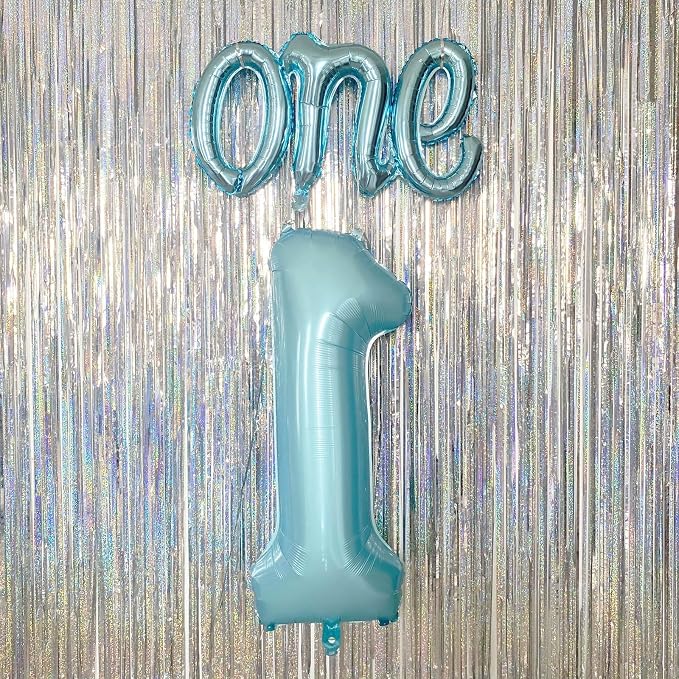 2Pcs Light Blue One Balloon for Birthday Party Decoration | Large Foil Helium - Image 6