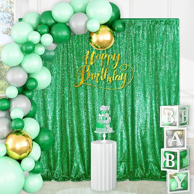 Dark Green 10ftx10ft Sequin Backdrop Curtain Glitter Christmas Background | - Image 2
