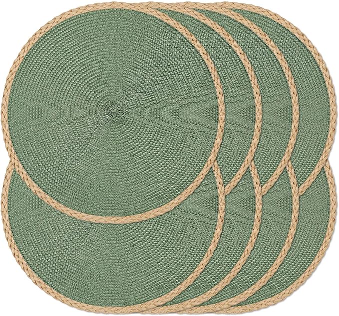 Round Placemats Set of 8, Woven Table Mats, Thin Edge, 15 Inch Diameter by Noctiflorous