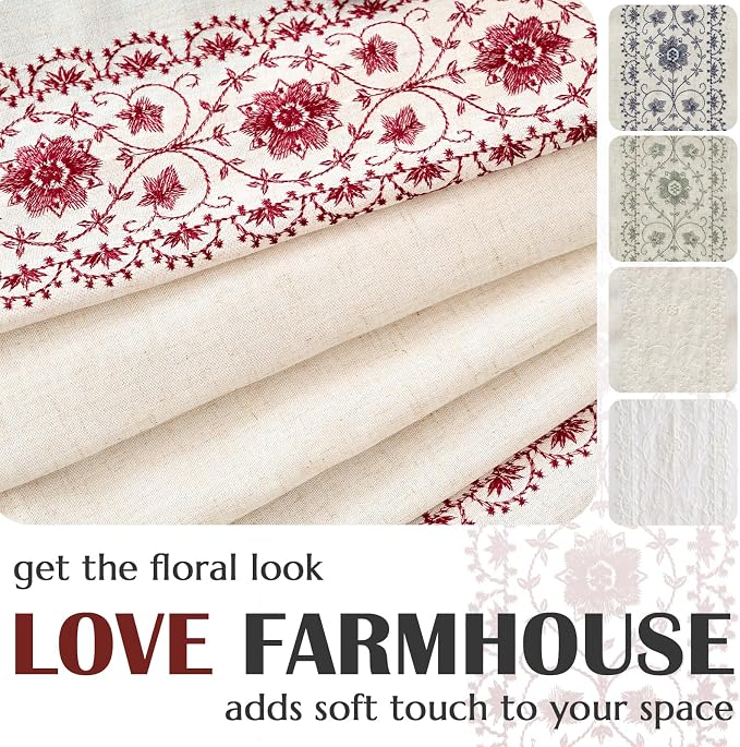 jinchan Floral Linen Curtains Embroidered Back Tab 50x96in 2 Panels Red | Light - Image 5