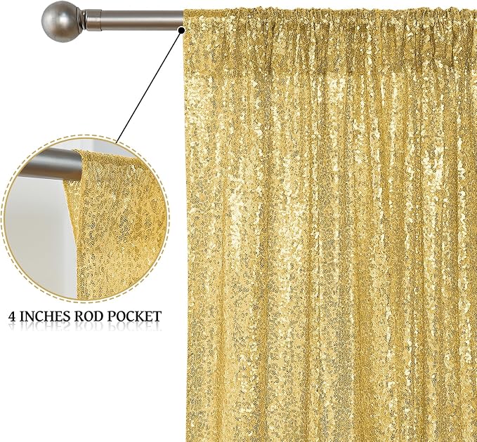 Sugargirl Gold Sequin Backdrop Curtain 4FTx8FT Glitter Gold Background Drapes - Image 4