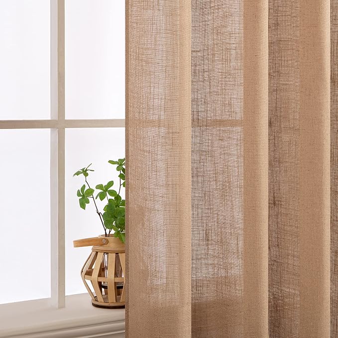 MIULEE Light Brown Linen Curtains 52x54 Inch Length 2 Panels - Image 5