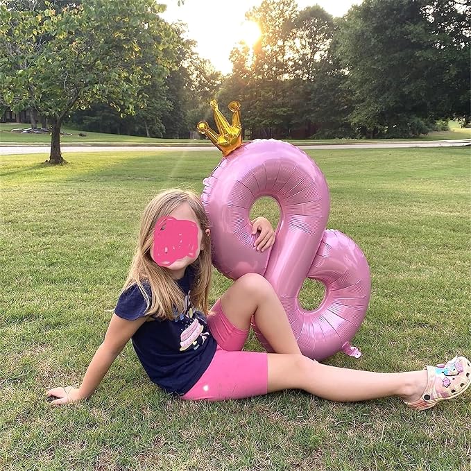 40 Inch Pearl Pink Number Balloons, Big Crown Foil Number 8 Balloons - Image 4