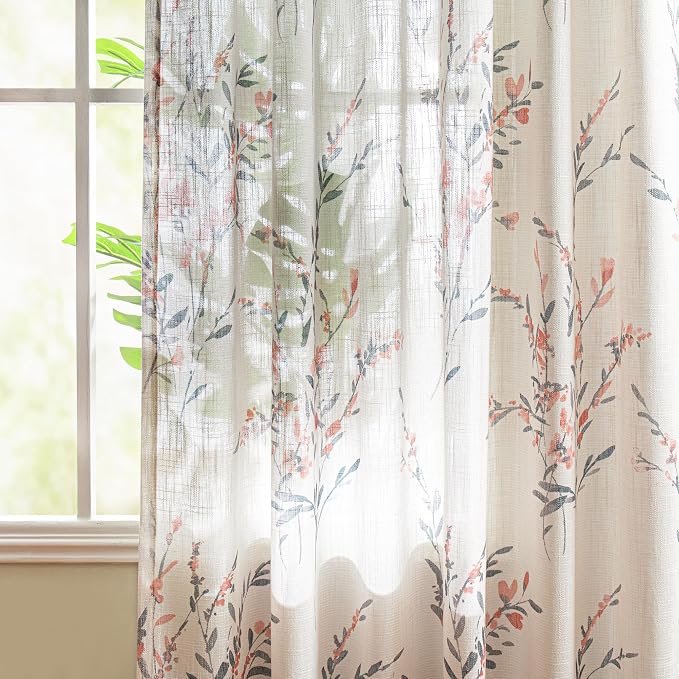 MYSKY HOME Curtains for Bedroom 63 Inch Long Linen Look Semi Sheer Not See - Image 3