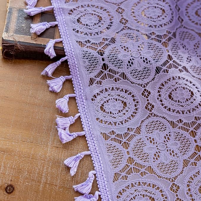 YJ YANJUN Boho Lace Curtains, Light Purple Sheer Panels, 59x84 inch, Pair | - Image 4