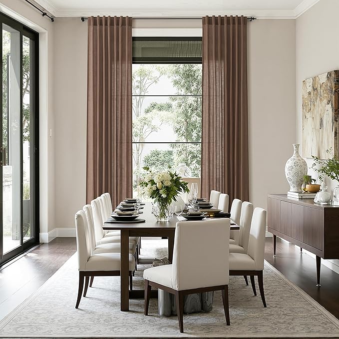 Caramel Brown Linen Curtains for Living Room Extra Long 144 Inches Long Back - Image 6