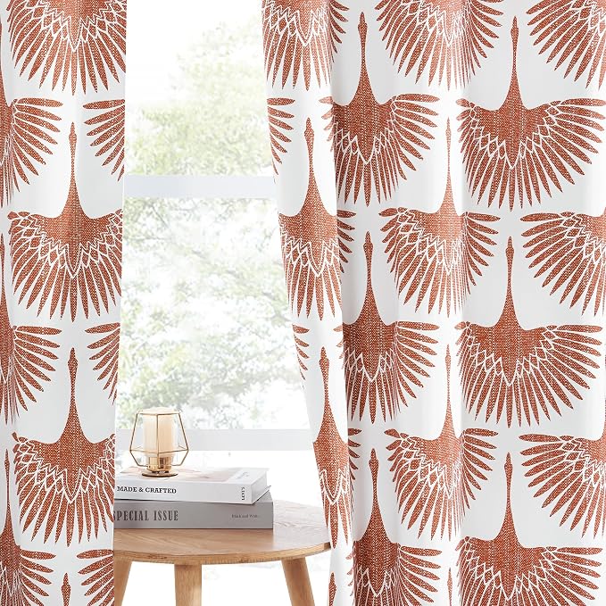 KGORGE Blackout Curtains Bird Pattern Mecca Red 52" x 72" 2 Panels | Privacy - Image 8