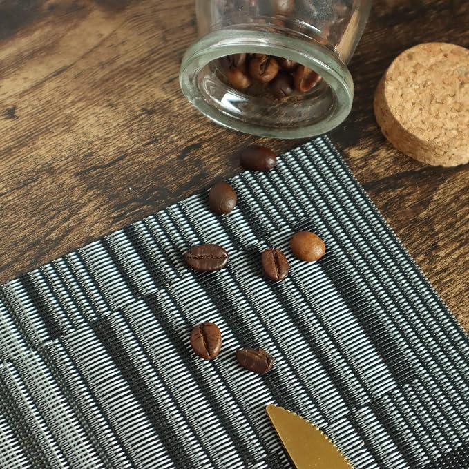 HeloHo Black Grey Stripe Placemats Set of 8, Heat-Resistant Washable Placemats - Image 2