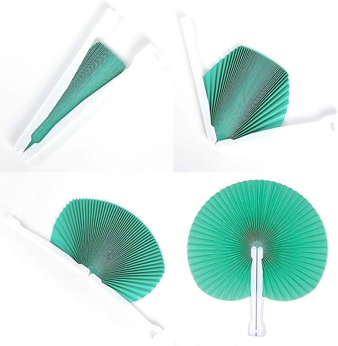 Bestage 20 Pieces Green Round Paper Fans | Foldable Handheld Fans - Image 6