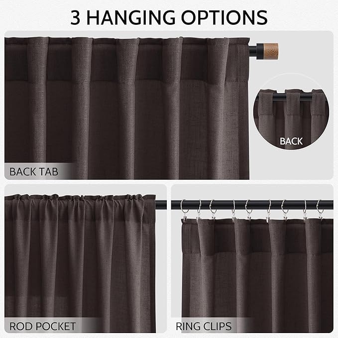 Extra Long Curtain Cocoa Coffee Morden Linen Blend Light Filtering Back Tab - Image 3