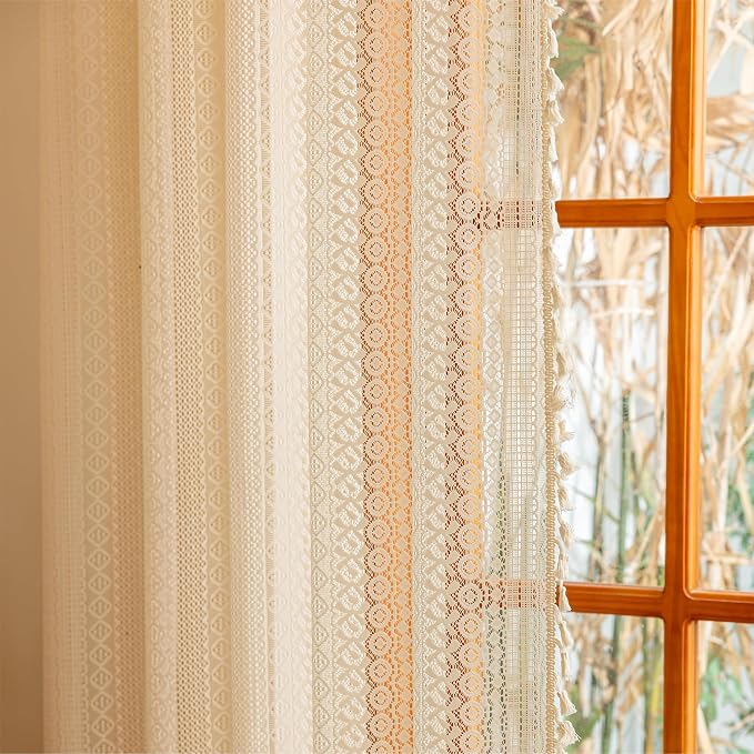 Sutuo Home Beige Boho Lace Curtains 72 inches Long - Image 8
