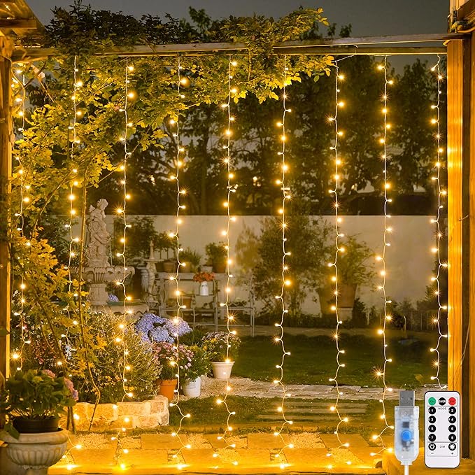 JMEXSUSS USB Plug in Curtain Lights 200 LED by JMEXSUSS