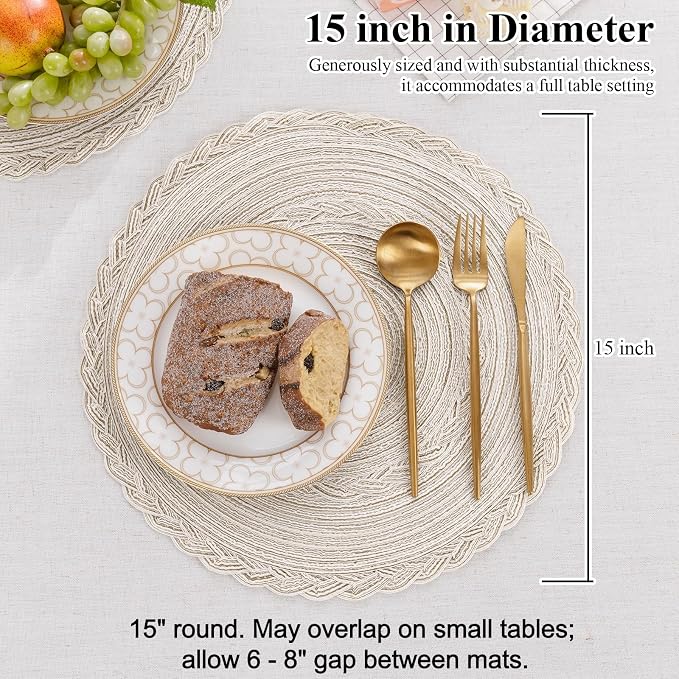 SHACOS Round Placemats Set of 4 Boho Braided Border Table Place Mats - Image 5