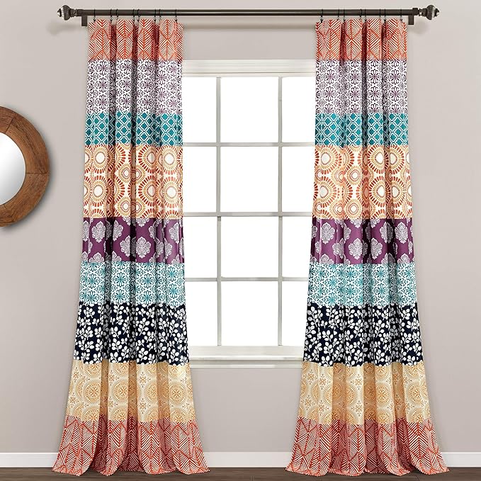 Lush Decor Bohemian Stripe Window Curtain Panels, Pair 52" W x 84" L Fuchsia & by LushDecor