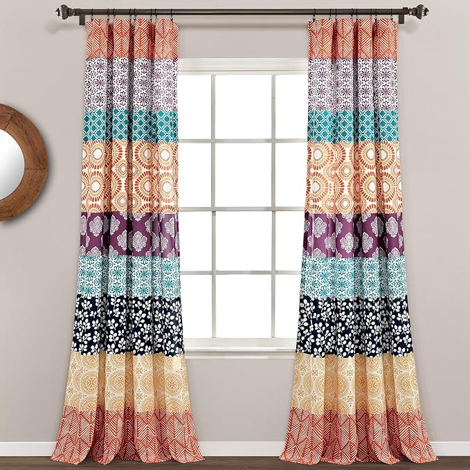 Lush Decor Bohemian Stripe Window Curtain Panels, Pair 52" W x 108" L Fuchsia & by LushDecor