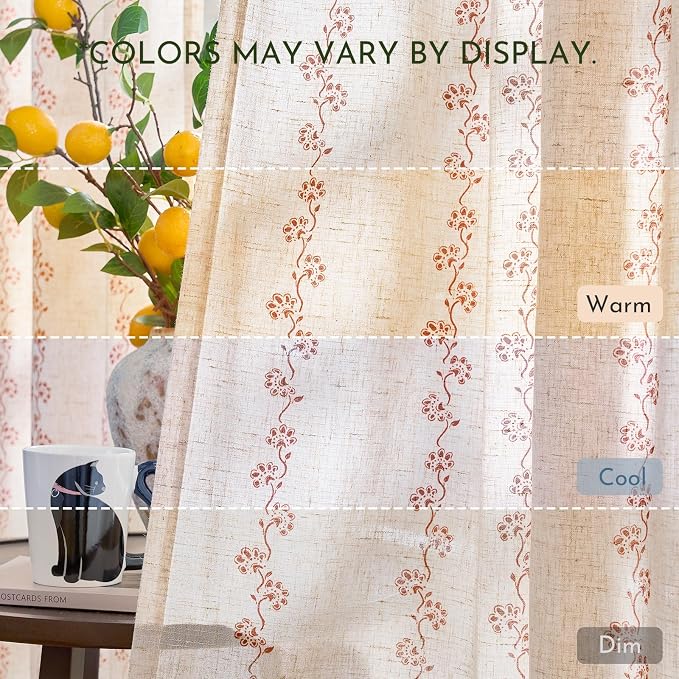 Cathy Linen Floral Curtains 63 inch Length - Image 8