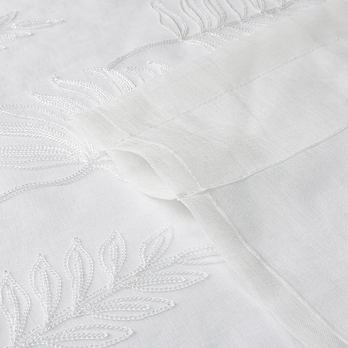 White Sheer Curtains Embroidered Leaf 2 Panels 96 Inches Long | Light Filtering - Image 2