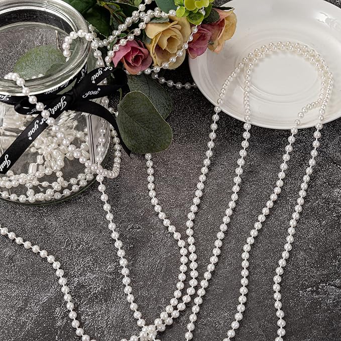 6mm Crafts Faux Pearl Beads Garland Pearl Bead Roll Strand of Pearls to Decorate Floral Centerpieces Wedding Party Favor Christmas Tree(82Feet Silver)