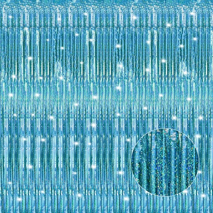 3 Pack 3.3 x 9.9 ft Holographic Blue Tinsel Streamers Party Decorations | Foil by Crosize