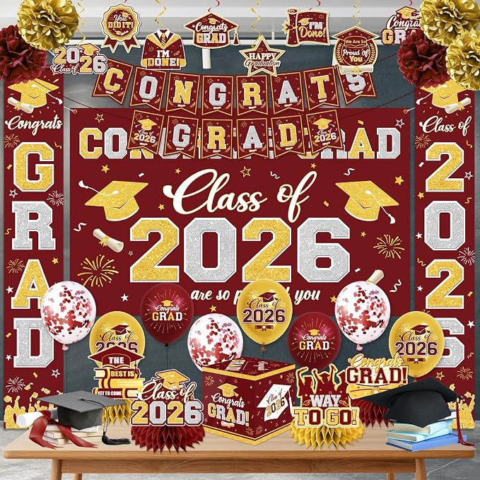 Graduation Decorations Class of 2026 Maroon and Gold Graduation Decorations - Image 3
