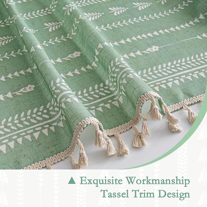 Sage Green Curtains for Living Room, Linen Blended Boho Semi Sheer Patterned - Image 4