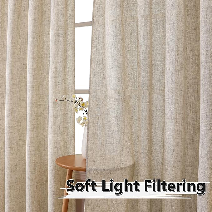 Tollpiz Linen Tier Curtains Rod Pocket Semi Sheer Short Kitchen Curtain Half - Image 2