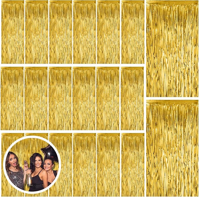 20 Pack Gold Fringe Curtain Backdrop Tinsel Streamers Birthday Party by BOMSI