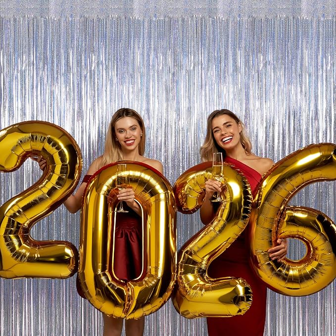 ZATAYE 12 Pack Glitter Silver New Years Eve Foil Curtain Decorations | Glitter - Image 5