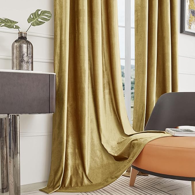 BULBUL Velvet Gold Blackout Curtains 90 inch Long - Image 6